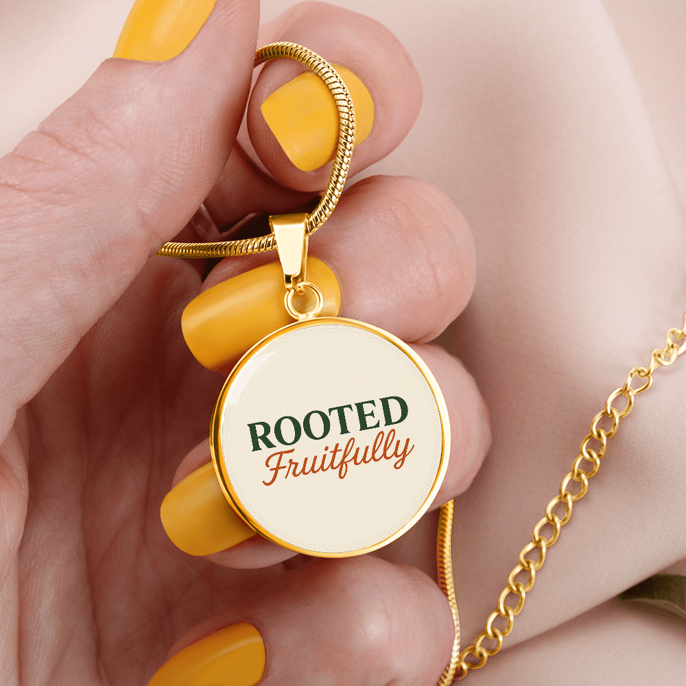 Hurry and get this Rooted Fruitfully round surgical steel necklace that looks great for all occasions, you be the judge.